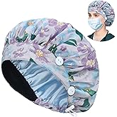 ABAMERICA Bouffant Caps with Button and Sweatband, Adjustable Scrub Caps for Women Men, One Size Multi Color