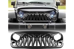 Allinoneparts Matte Black Front Grill, Shark Grille Compatible with 2007-2018 Jeep Wrangler Rubicon Sahara Sport JK JKU