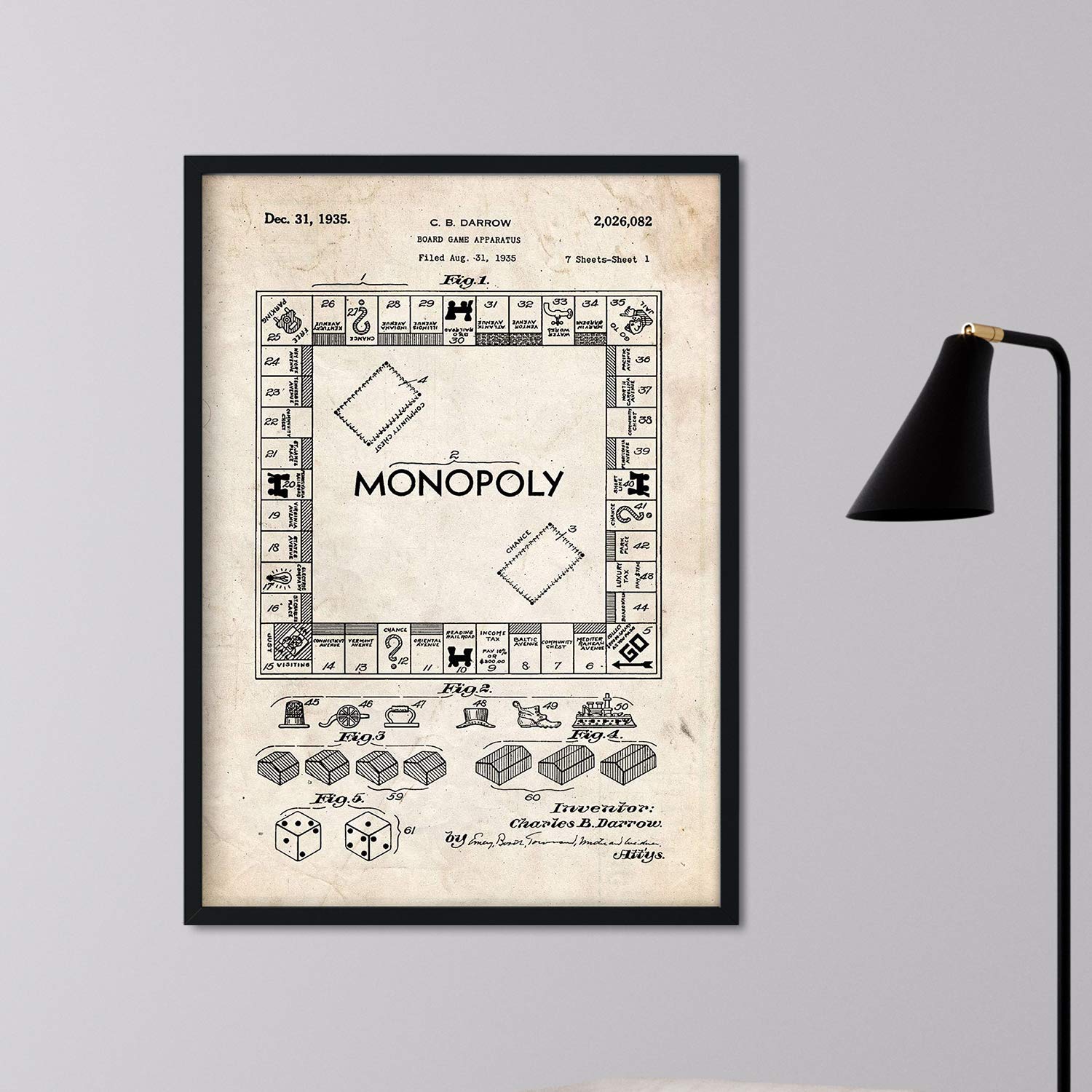 Nacnic Poster with Monopoly Patent Design. Vintage-style art print featuring the original Monopoly patent illustration. Size A3. No frame included.