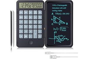 Hion Calculators,12-Digit Large Display Rechargeable Pocket Office Desktop Calculator with Erasable Wiriting Tablet,Mute Basic Desk Calculators with Doodle Pad for Student Home School,Black