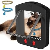 Smart Cat Door with Collar Sensor and 2pcs Magnetic Collars,4 Way Locking with Magnetic Flap, Pet Door for Interior Door and Exterior Door, (Black)