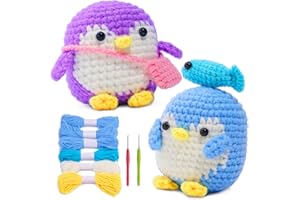 IMZAY 2 Pack Crochet Kit for Beginners, Animal Crochet Kit, Cute Crochet Starter Kit with Video Tutorial, 2 Crochet Hooks, Colored Crochet Yarns, 5 Stitch Markers Complete Crochet Set to Make 2 Penguins