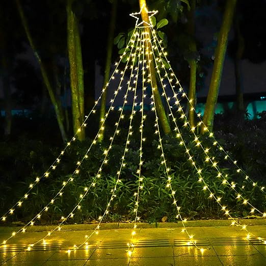 FUNIAO Christmas Decorations Star String Lights, 317 LED Waterfall