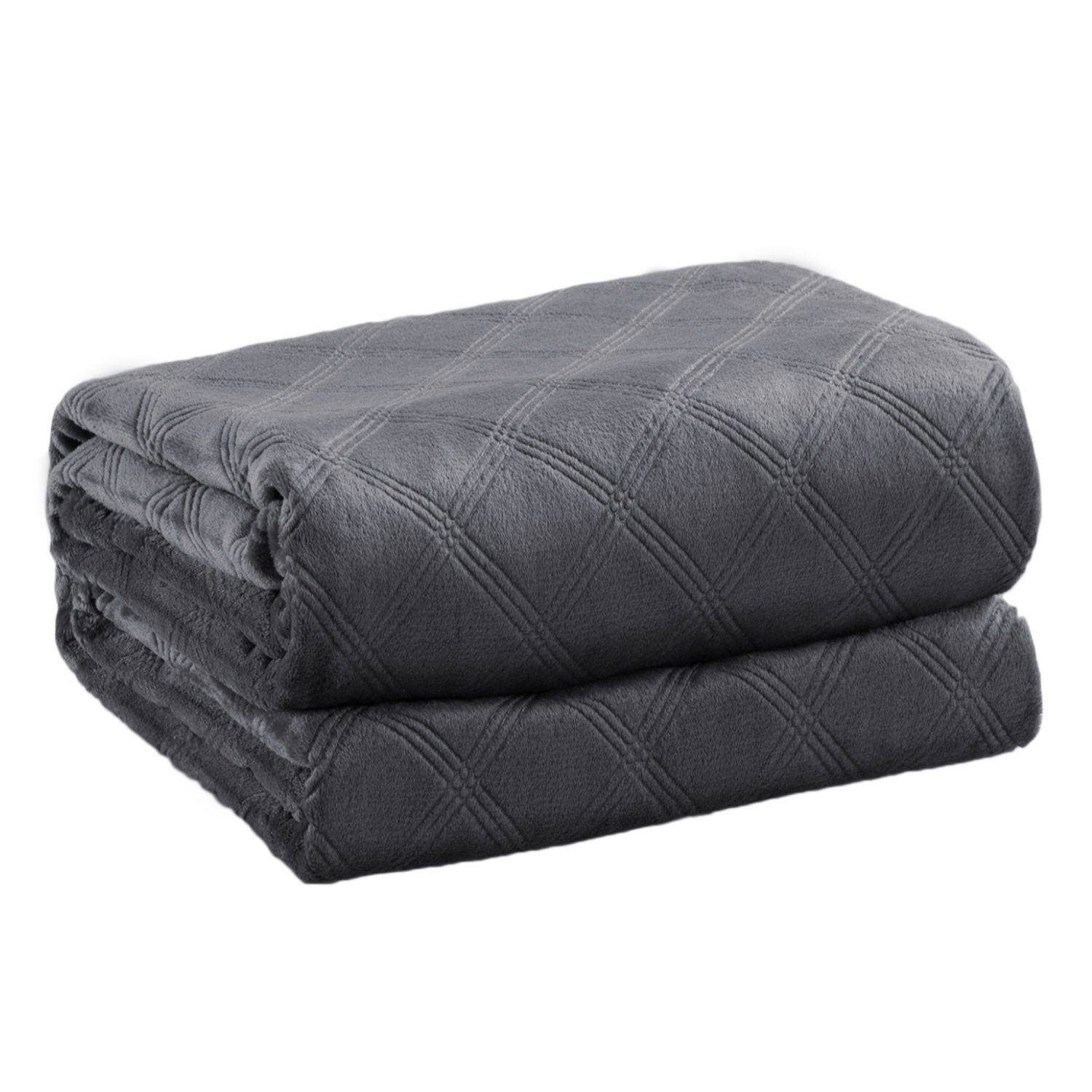 Luxury Fleece Throw Blanket Dark Grey Checkered Pattern Embossed Flannel Bed Throws Twin Size , Fluffy and Soft, Warm Blanket Throw for Couch/Chair 50\