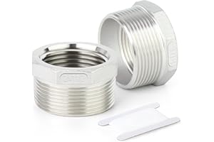 TAISHER 2PCS 304 Stainless Steel Reducer Hex Bushing, 2" NPT Male x 1-1/2" NPT Female, Reducing Pipe Adapter Fitting