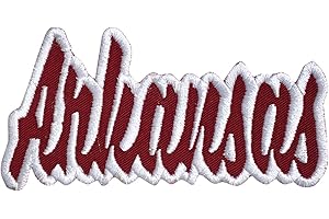 WHOLESALE APPLIQUE (2"x4") Arkansas, Embroidered, Iron on Patch (Cardinal Red Twill/White Outline)