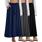 Velvelhall 3 Pack Women's Maxi Long Skirts, Ankle Length a Line Elastic High Waist Flowy Boho Casual Skirt with Pockets
