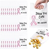 Weekgrat 100 Pcs Breast Cancer Awareness Gift Bag Pink Ribbon Small Goodie Plastic Bag with Handle for Wrapping Treat Candy Breast Cancer Survivor Charity Show You Care Be Aware Party Favor Supplies