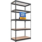 HOMEDANT 35.9" W Deep Width 5 Tier Heavy Duty Garage Shelving Adjustable Metal Rack Storage Shelves Standing Shelf Unit Organizers Pantry Closet Black 1Pack
