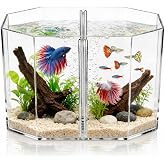 Totority Box Octagonal Fish Tank Betta Fish Bowl Small Containers Shrimp Tank Baby Cart Covers Turtle Tank Betta Fish Tank Fish Breeding Tank Betta Tank Acrylic Self-Cleaning