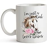 YouNique Designs Horse Mug, 11 Ounces, Horse Coffee Cup for Girls and Women, Equestrian Mug for Horse Lovers (White)