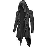 COOFANDY Long Hooded Cardigan Ruffle Shawl Collar Open Front Lightweight Drape Cape Overcoat with Pockets