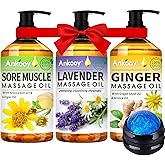 Valentines Day Gifts for Him & Her-3 Pack Massage Oil for Massage Therapy,Sore Muscle Arnica Oil & Relaxing Lavender Oil & Ginger Oil Lymphatic Drainage & Massage Ball,Valentines Gifts for Men Women