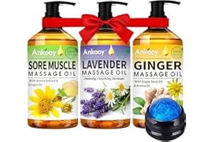 ANKOOY 3 Pack Massage Oil for Massage Therapy,Sore Muscle Arnica Oil & Relaxing Lavender Oil & Ginger Oil Lymphatic Drainage & Massage Ball,Spa Massage Christmas Gifts for Men,Stocking Stuffers for Women