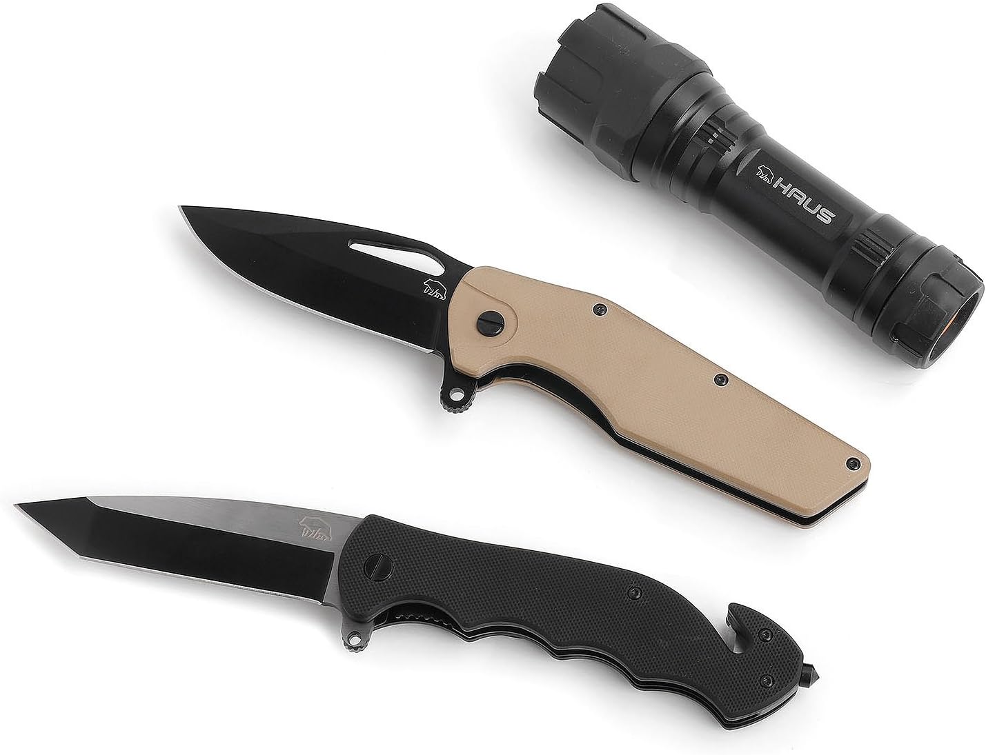 HAUS Folding Knife and Flashlight 3Pc Set