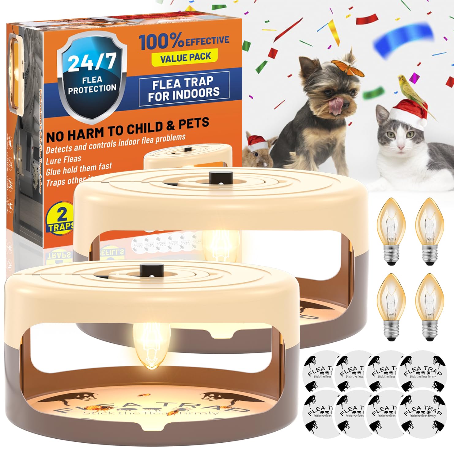 Photo 1 of 2 Pack Flea Traps for Inside Your Home with 8 Sticky Glue Pads & 4 Flea Light Killer Indoor Bed Bug Trap Pest Control, Non Toxic & Harmless, Friendly to Pets & Kids
