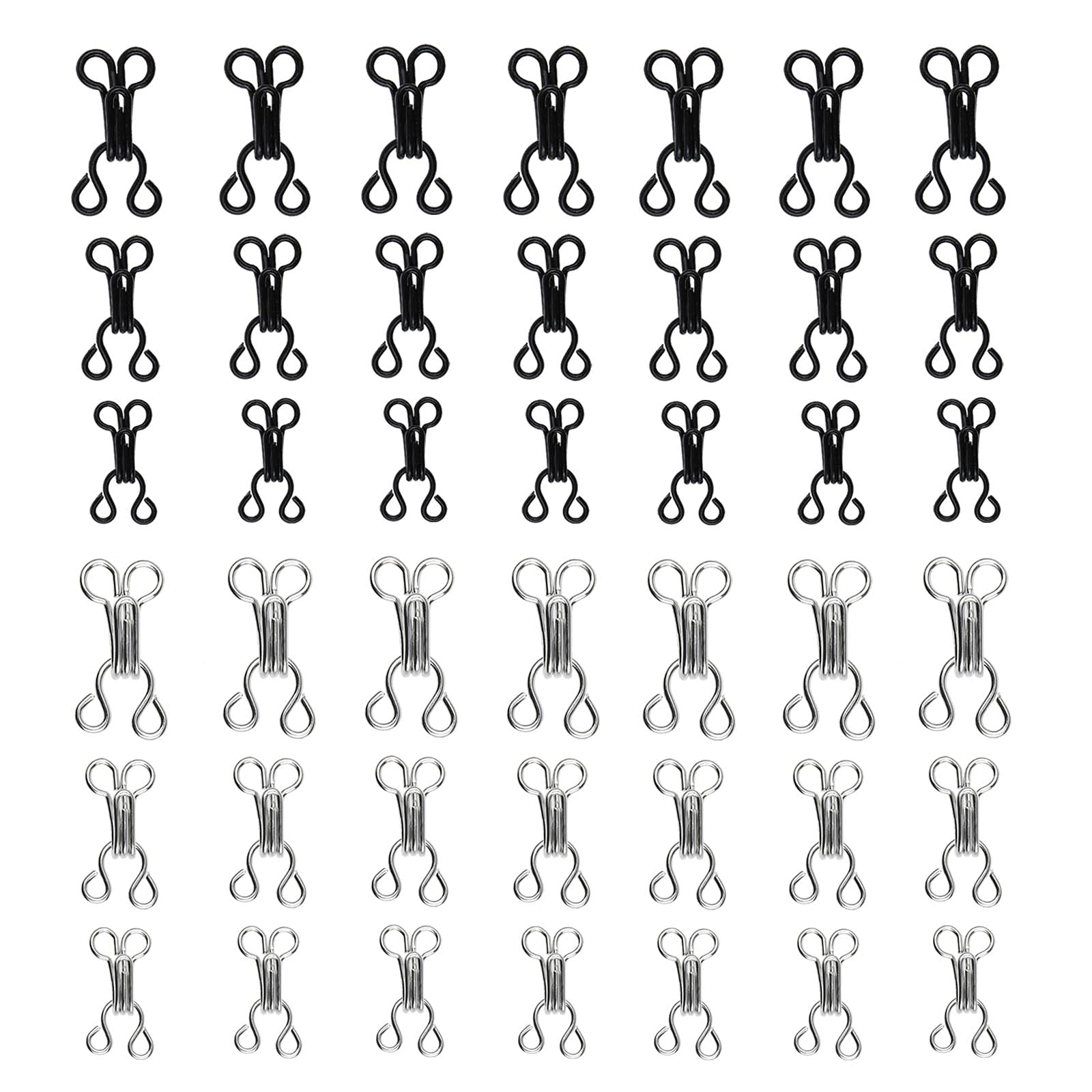 eMagTech 120pcs Sewing Hooks and Eyes Closure Sewing DIY Craft Accessories for Bra Clothing Jacket Skirt Trousers Silver and Black 3 Sizes