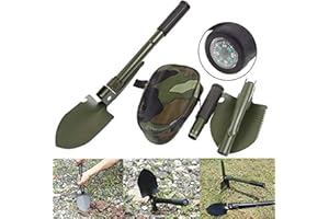 Hovico Military Portable Folding Shovel and Pickax, Small Compact Pickaxe with Carrying Pouch, Military Entrenching Survival Multitool for Camping, Hiking, Backpacking, Pouch Included - Green