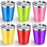 ShineMe No Spill Cup for Toddlers, 6pack Stainless Steel Kids Cups with Lids, 12oz Metal Cups for Kids, Toddlers, Preschoolers, Adults with Removable Vibrant Color Sleeves for Cold/Hot Drinks