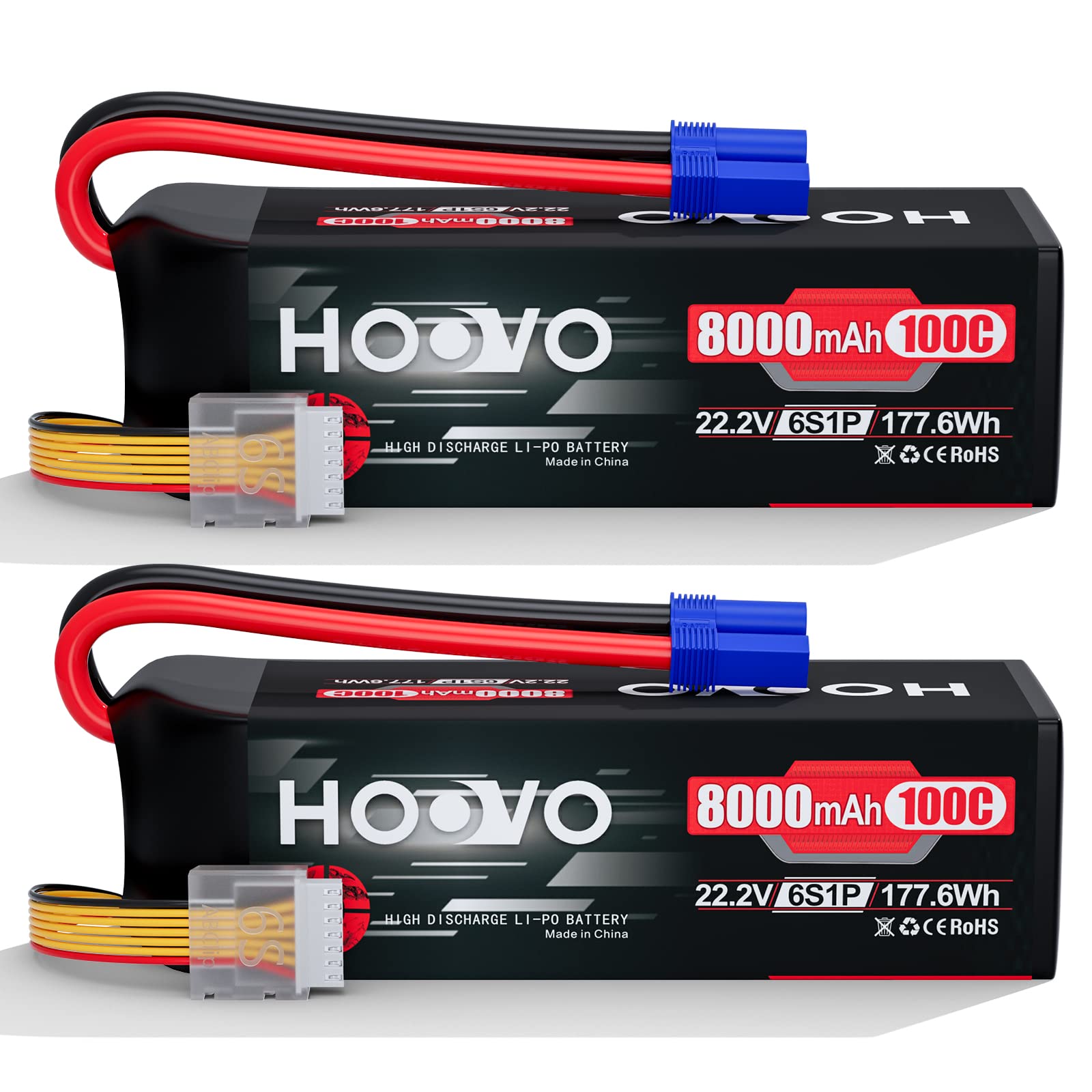 Photo 1 of HOOVO 6S 22.2V LiPo Battery 8000mAh 100C RC LiPo Batteries Metal Plates with EC5 Plug Compatible with Traxxas UDR RC Car Boat Buggy Truck Tank Racing Hobby(2 Pack)
