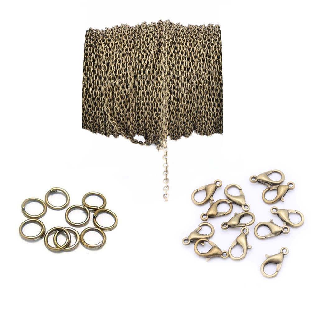 20ft 4x6mm Twisted Cross Chains Metal Cable Chain Link and 20pcs Lobster Clasp & 100pcs Open Jump Ring Jewelry Making Chain for DIY Making Bracelet Necklace (Bronze)
