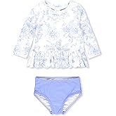 RuffleButts Baby/Toddler Girls Scalloped Long Sleeve Rash Guard 2-Piece UPF50+ Sun Protected Swimsuit