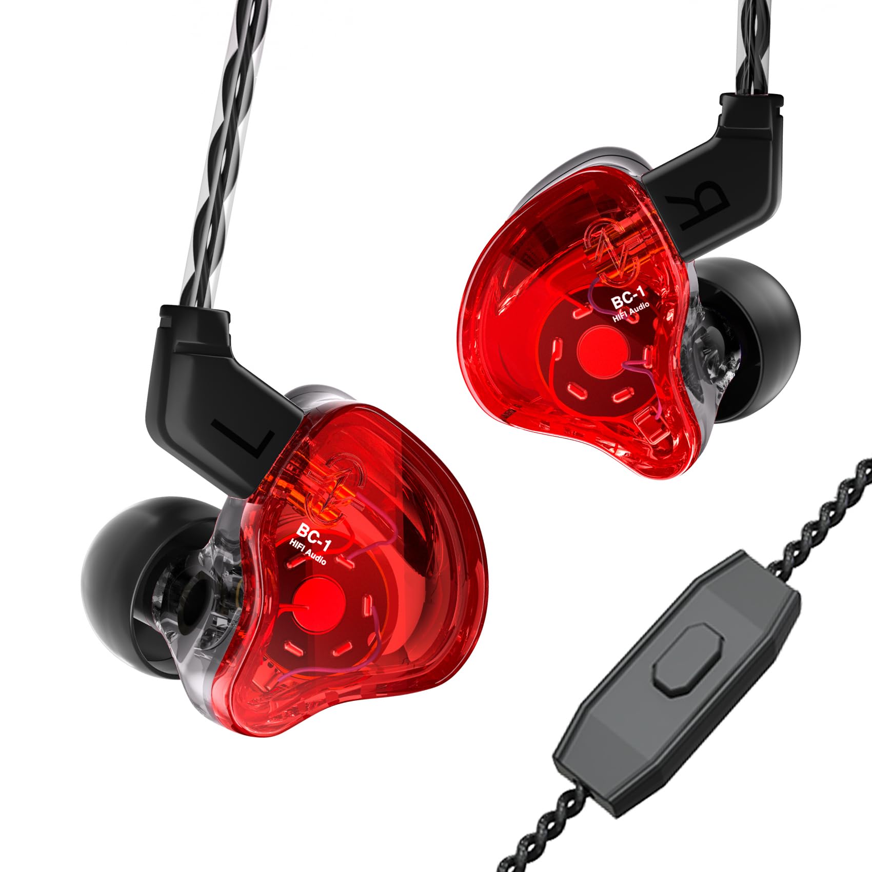Yinyoo CCZ Melody In-Ear-Monitors Hybrid 1BA 1DD HiFi Earphone, Deep Bass Lightweight In-Ear Earphone IEM with 4N OFC Cable for Musician/Drummer/Bassist (Red, with mic)