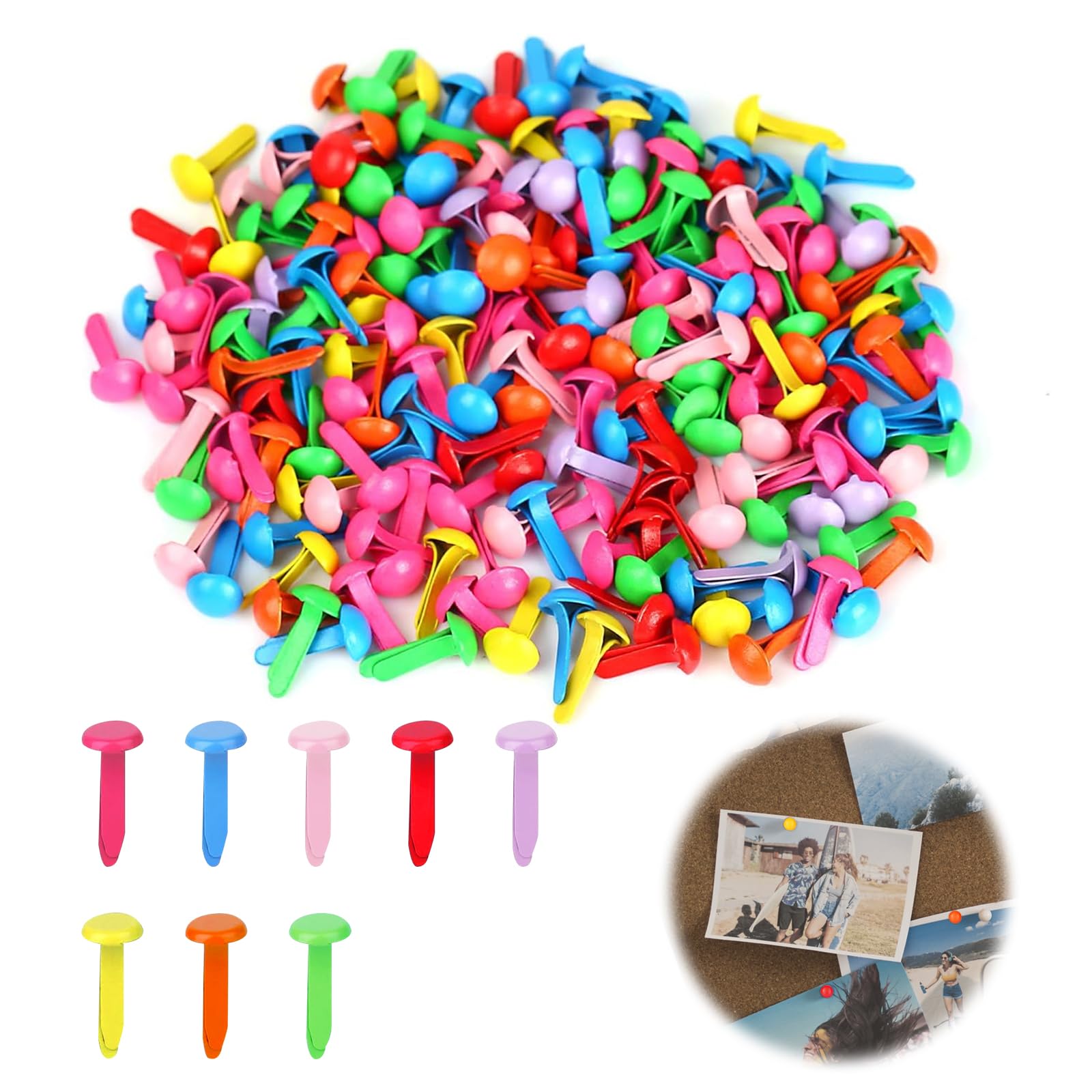 MUYAPAY Pack of 200 Pattern Bag Clips, Pattern Clips, Round Head Clips, Multicoloured Mini Round Brads for Paper Crafts for School Office Paper Letter Clips Crafts DIY (Colour)