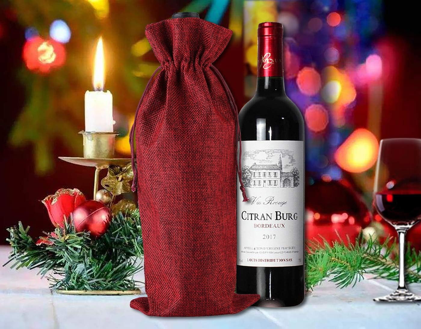Burlap Wine Gift Bags, 24 Pcs Jute Drawstring Wine Bottle Covers with Tags and Ropes for Christmas Wedding, Travel, Birthday - Image 4