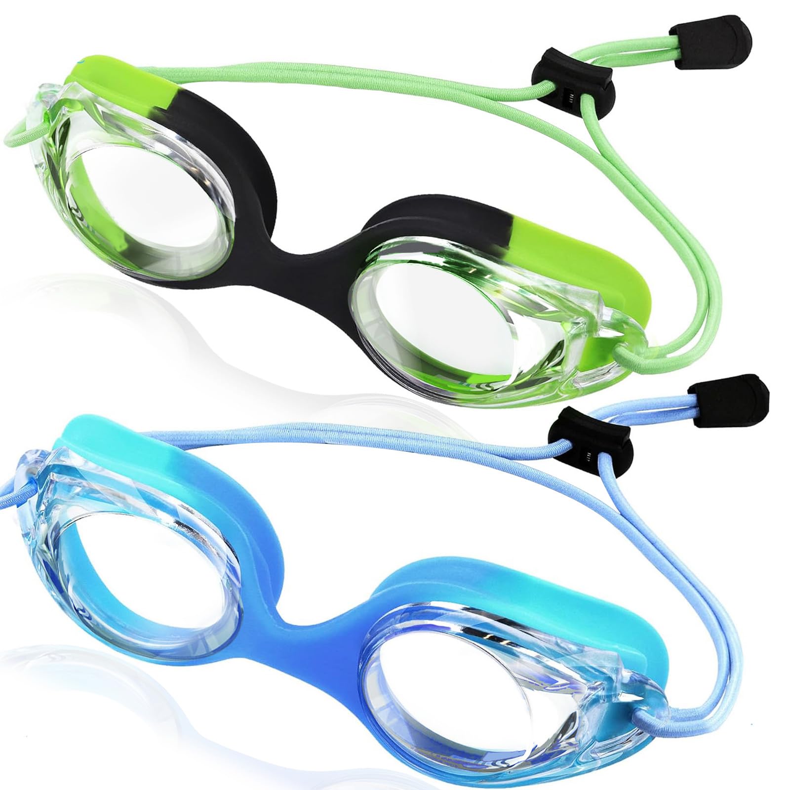 Photo 1 of Vvinca Kids Swim Goggles with Bungee Strap No Leaking Anti Fog Toddler Goggles Quick Adjust 3-14 (A- Green & Blue Gradient)