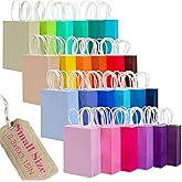 qiqee 100Pcs Paper Gift Bags with Handles - 8.3"x6"x3.15" Small Party Favor Bags - 24 Solid Colors