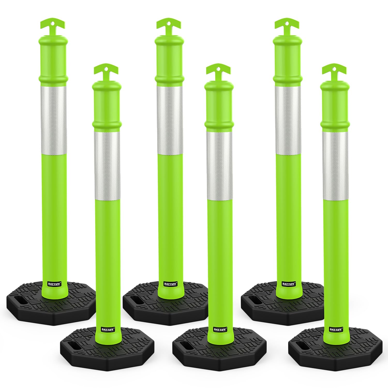 Photo 1 of ****BRAND NEW ITEM**** BATTIFE Delineator Post with Base 45 ", Lime Green Traffic Delineator Cones with Reflective Collar for Driving Practice, Construction Work (6 Pack)