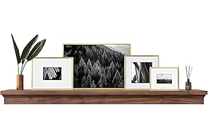 MCS 72-Inch Mantel, Master & Co Walnut Woodgrain Finish Solid Wood Floating Fireplace Mantel, Long Floating Shelf for Livingroom with Wood Cleat Hanging System, Photo and Home Decor Display Shelf