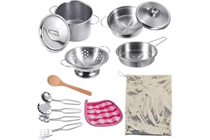 KEJIH Mini Play Pots and Pans Toys for Kids Kitchen Playset Pretend Cookware Utensils Play Set Play Cooking Toys Mini Stainless Steel Cooking Utensils Toys Kitchen Playset Accessories for Boys Girls