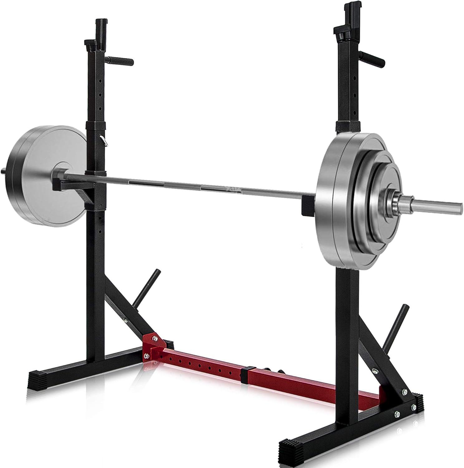 Amazon Com Merax Barbell Rack 550lbs Max Load Adjustable Squat Stand Dipping Station Gym Weight Bench Press Stand Black Red Sports Outdoors