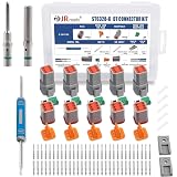 JRready Deutsch DT 6 Pin Connector Kits with Size 16 Solid Contacts(14-20AWG), ST6328-6 DT Series Waterproof Connector 6 Pin 5 Sets and Deutsch Pin Removal Tool DRK-RT1B with Mounting Clips
