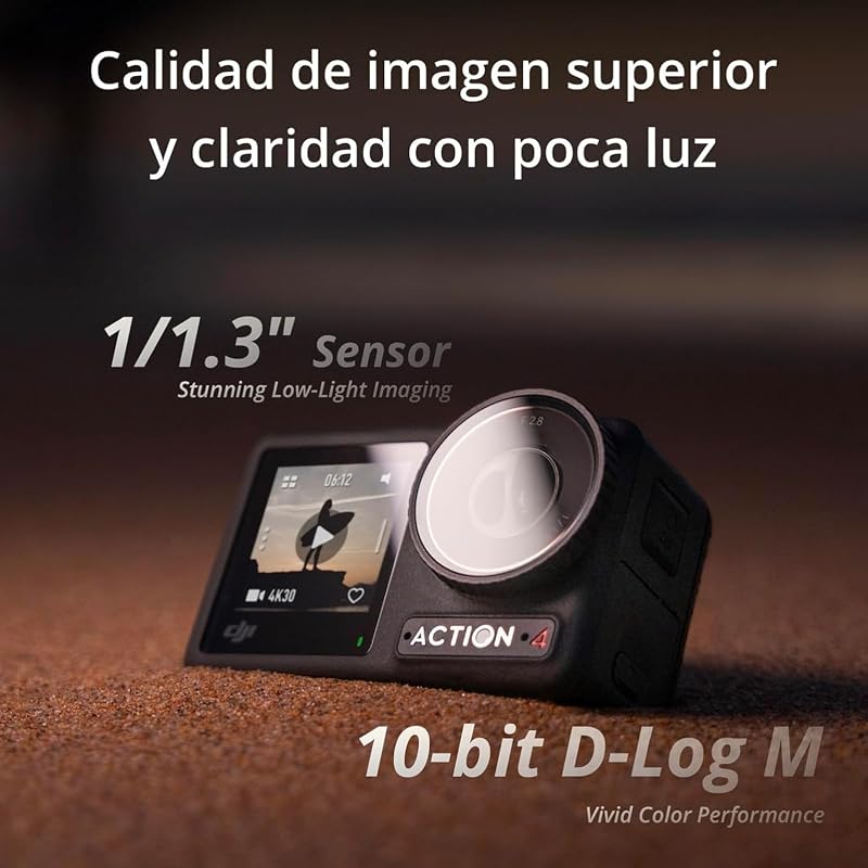 Dji - osmo action 4 standard pack - câmera de ação subaquática 4k/120fps com sensor de 1/1,3 polegada, ótimo desempenho em pouca luz, cor d-log m de 10 bits, bateria de longa duração de 1770 mah