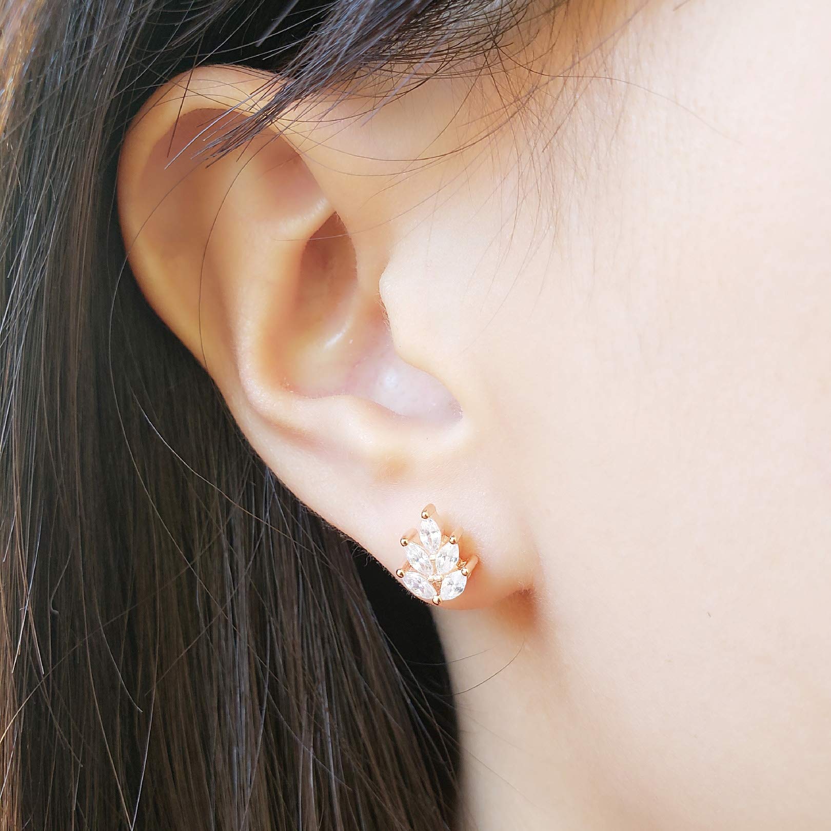 Spoil Cupid Rose Gold-Plated Sterling Silver Leaf Marquise Cubic Zirconia Stud Earrings