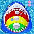 Pool Shark Cornhole Board Games Toys Set, Summer Inflatable Shark Floating Swimming Pool Ring Toss Toys for Kids Adults Family for Pool Party Water Carnival