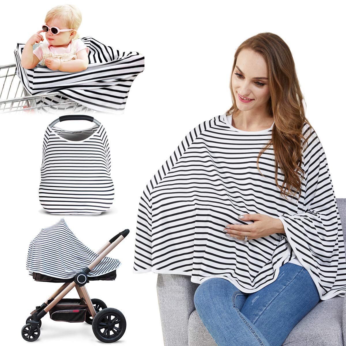 Baby Nursing Cover & Nursing Poncho, 360° Full Privacy Breastfeeding Protection, Shopping Cart Stroller Cover, Multi-Use Cover for Baby Car Seat Canopy, Baby Shower Gifts for Boy&Girl