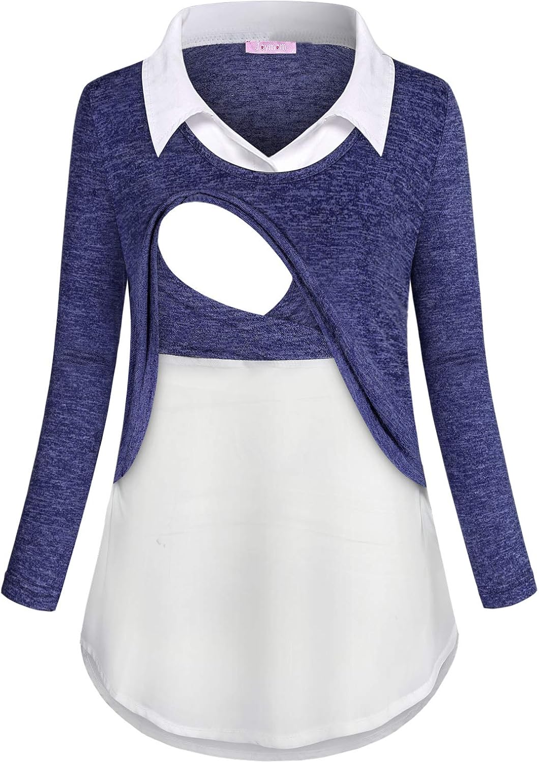 JOYMOM Maternity Business Lapel Collar Long Sleeve Patchwork Nursing Blouses Tops