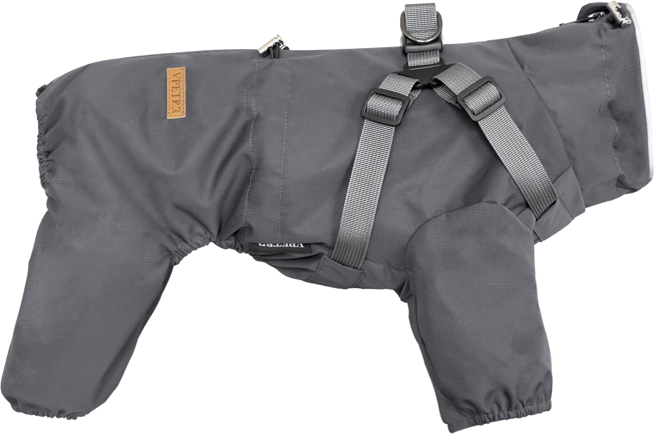 BT Bear Dog Harness Raincoat,Adjustable 4 Legs Dog Jacket with Harness Reflective Jumpsuit Waterproof Coat for Small Dogs,Grey S