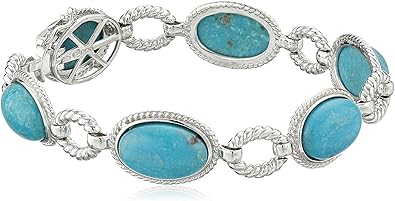 925 Sterling Silver Genuine Turquoise Oval Gemstone Amp Link Bracelet 7 1 4