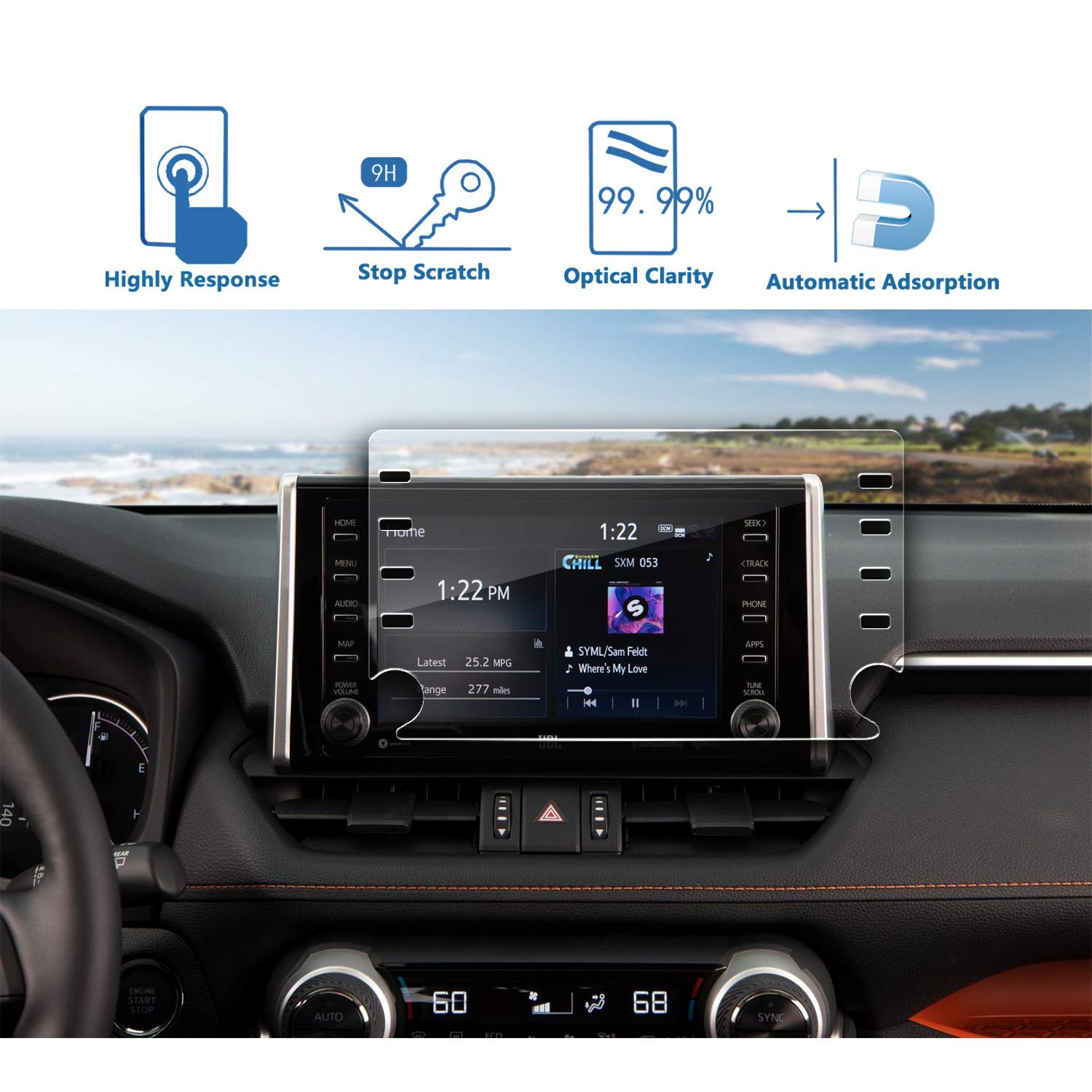 LFOTPP Car Navigation Screen Protector for Toyota Corolla E210-9H / Yaris/CHR / RAV4 Scratch-Resistant Tempered Glass Screen Protector Car Accessories(8 Inches)