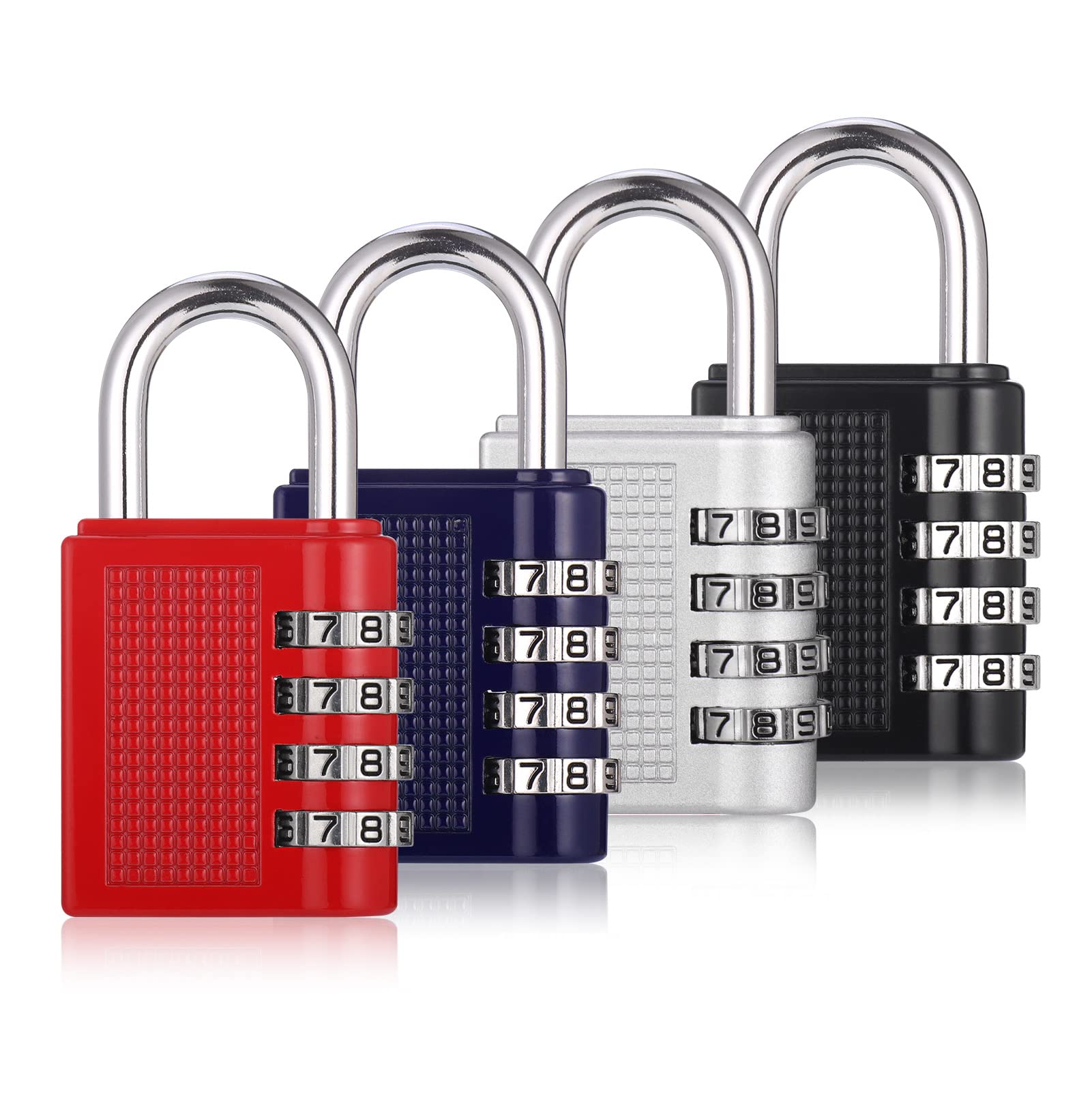 4Pcs Combination Padlock, Heavy Duty Metal Padlock for Gym Locker, Padlocks with Code, Gym Locker Padlocks, Waterproof Combination Lock for Gate Shed Door Suitcase (Black Red Silver Blue) — image 1