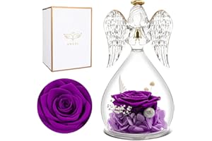 Miofula Preserved Flower Rose Birthday Gifts for Mom, Angel Figurines with Forever Real Rose Gifts for Her Mom Grandma, Angels Gifts for Mothers Day Christmas Anniversary Thanksgiving Birthday Gifts