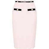 Allegra K Pencil Skirt for Women Knee Length High Waisted Tweed Skirt Button Decor Bodycon Office Work Skirts with Belt