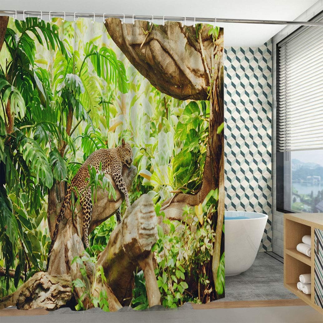 Fabuyale Safari Decor Home Decor Bath Curtain, Leopard on