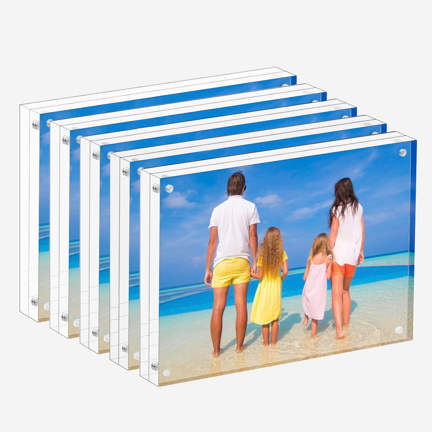 Photo Albums, Frames & Accessories - Meetu Acrylic Picture Frame 5x7,Clear Freestanding Double Sided 20mm Thickness Frameless Magnetic Photo Frames Desktop Display with Gift Box Package(5 Pack)