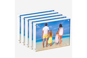 Meetu Acrylic Picture Frame 5x7,Clear Freestanding Double Sided 20mm Thickness Frameless Magnetic Photo Frames Desktop Display with Gift Box Package(5 Pack)